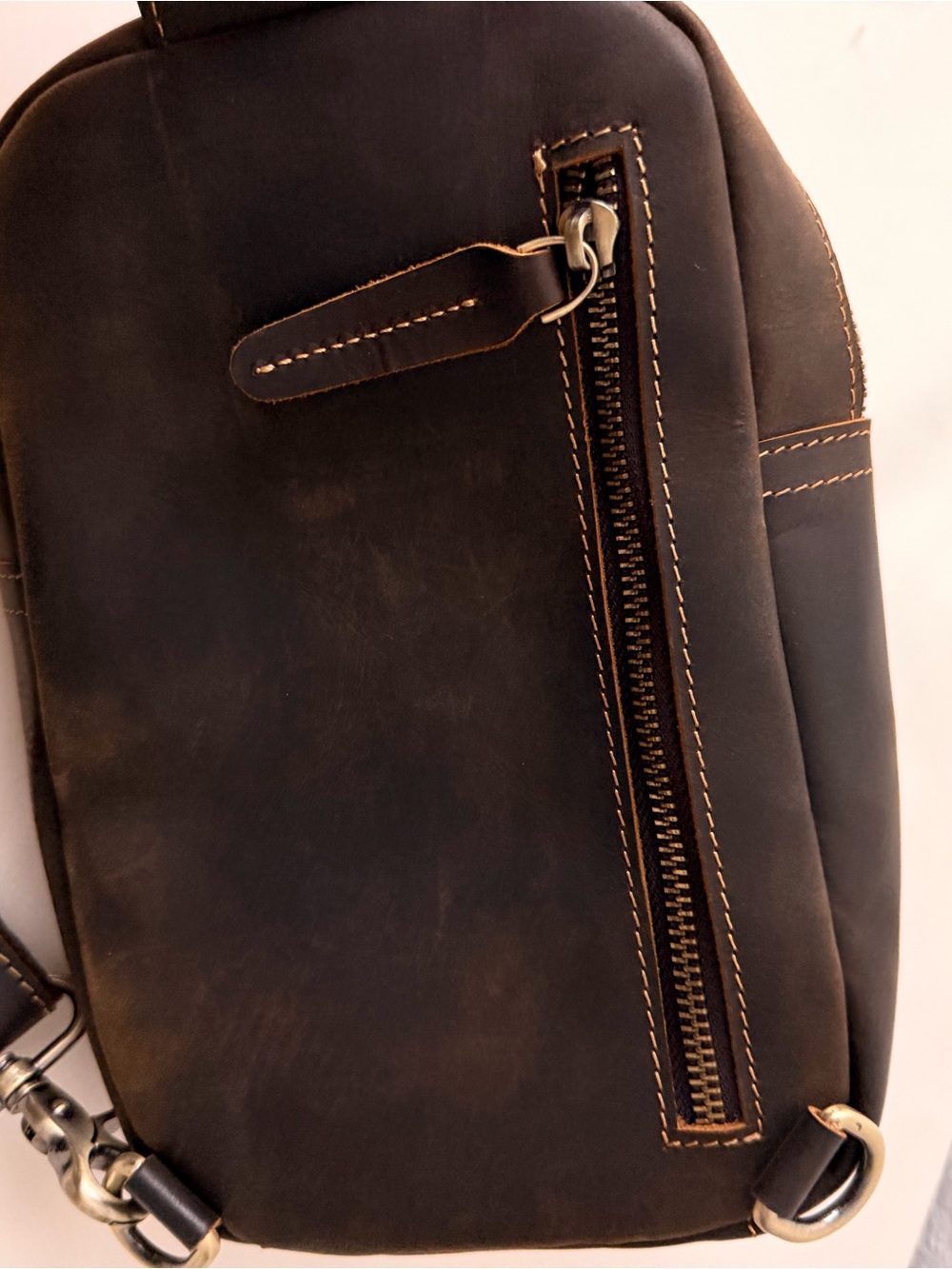 NWOT Brown Genuine Leather Sling Bag | Vintage Crossbody Chest Bag - Picture 6 of 9